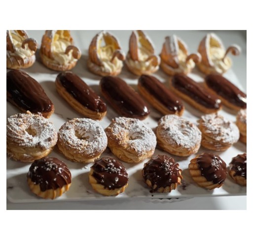 Choux Paste Pastries Platter (Eclairs, Cream Puffs, Swans, Paris Brest)